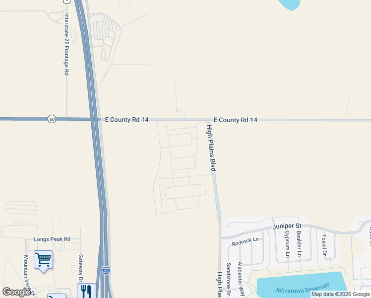 map of restaurants, bars, coffee shops, grocery stores, and more near 4260 County Road 50 in Johnstown