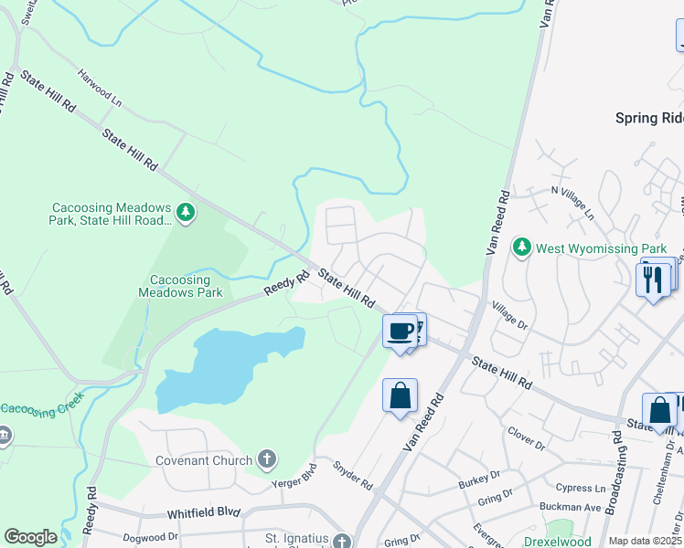 map of restaurants, bars, coffee shops, grocery stores, and more near 311 Emerald Lane in Wyomissing