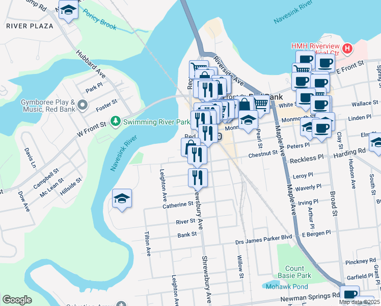 map of restaurants, bars, coffee shops, grocery stores, and more near 158 Chestnut Street in Red Bank