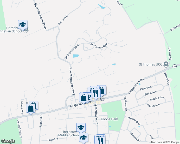 map of restaurants, bars, coffee shops, grocery stores, and more near 6007 Jacobs Avenue in Harrisburg