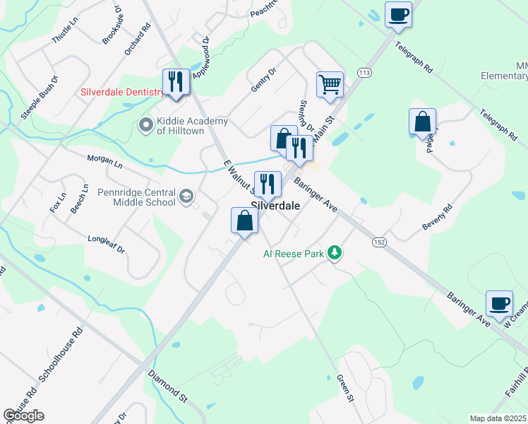 map of restaurants, bars, coffee shops, grocery stores, and more near 158 West Main Street in Sellersville
