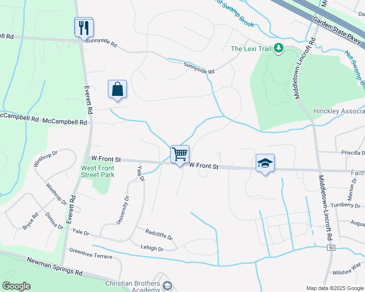 map of restaurants, bars, coffee shops, grocery stores, and more near 5 Windermere Road in Middletown Township