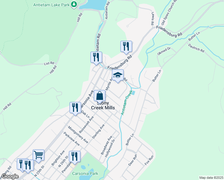 map of restaurants, bars, coffee shops, grocery stores, and more near 218 Vesper Avenue in Reading