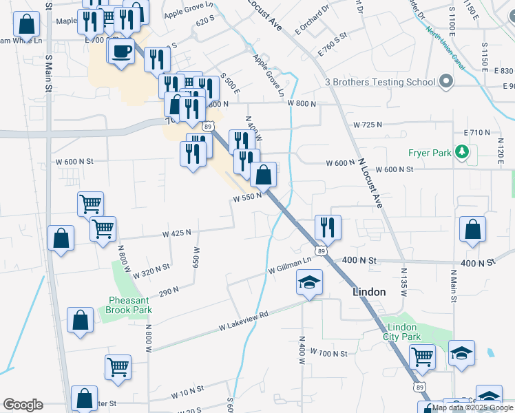 map of restaurants, bars, coffee shops, grocery stores, and more near 464 West 520 North in Lindon