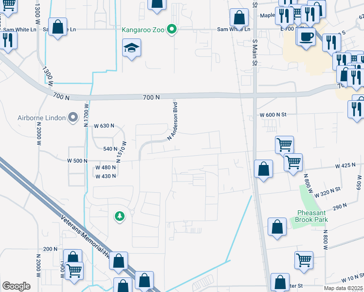 map of restaurants, bars, coffee shops, grocery stores, and more near 1362 West Valley Drive in Lindon