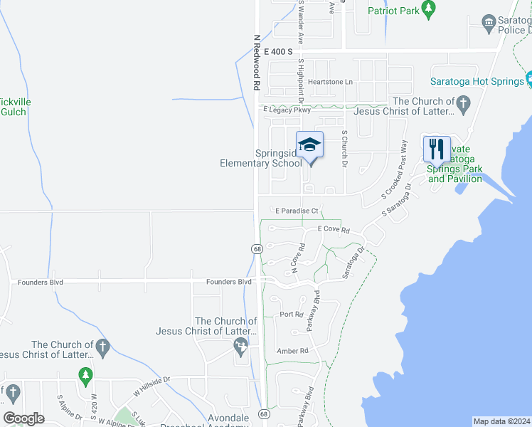 map of restaurants, bars, coffee shops, grocery stores, and more near 53 East Paradise Court in Saratoga Springs