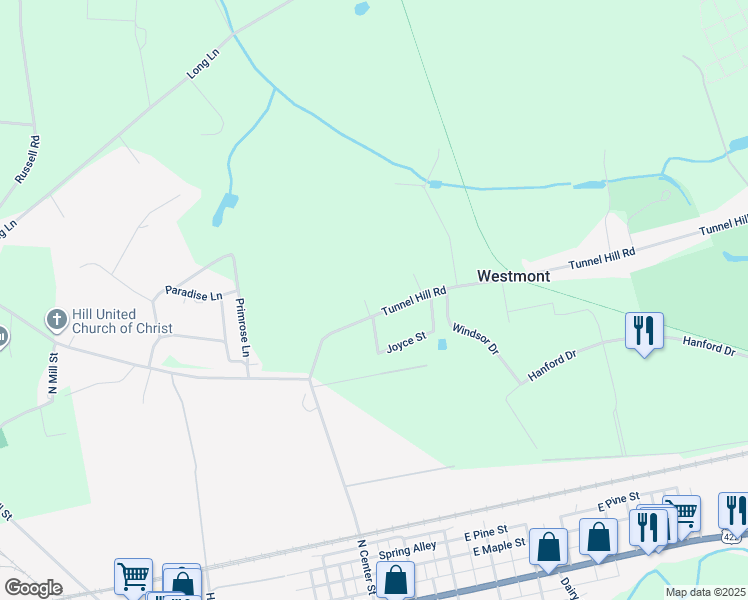 map of restaurants, bars, coffee shops, grocery stores, and more near 3241 Tunnel Hill Road in Lebanon