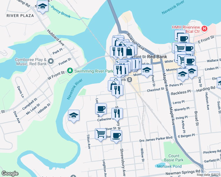 map of restaurants, bars, coffee shops, grocery stores, and more near 11 Deforrest Avenue in Red Bank
