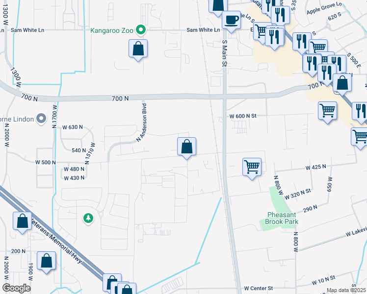 map of restaurants, bars, coffee shops, grocery stores, and more near 558 North Buffalo Grass Lane in Lindon