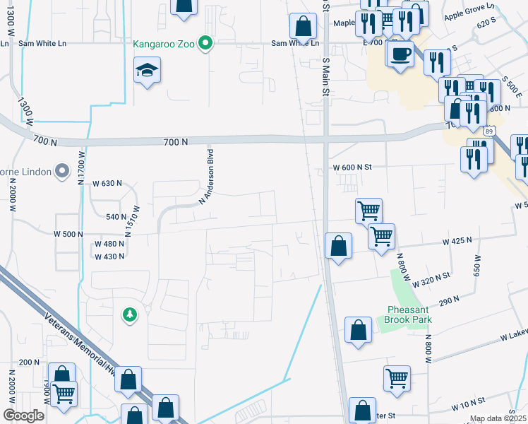 map of restaurants, bars, coffee shops, grocery stores, and more near 554 North Buffalo Grass Lane in Lindon