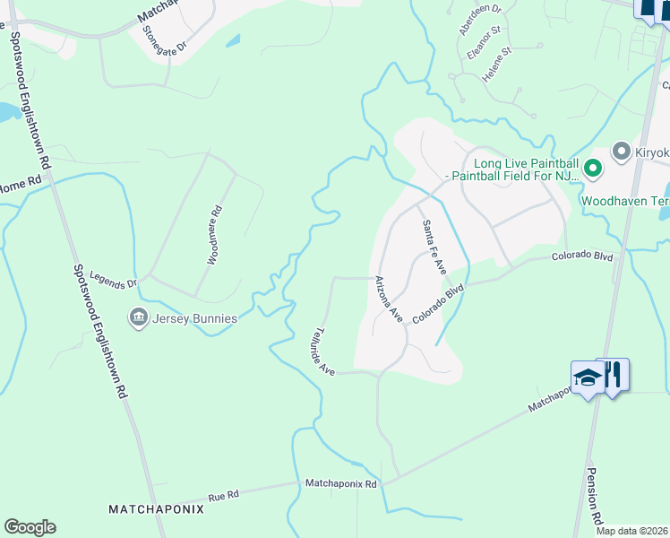 map of restaurants, bars, coffee shops, grocery stores, and more near 18 Dakota Drive in Old Bridge