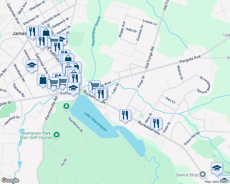 map of restaurants, bars, coffee shops, grocery stores, and more near 23 Lake Street in Jamesburg