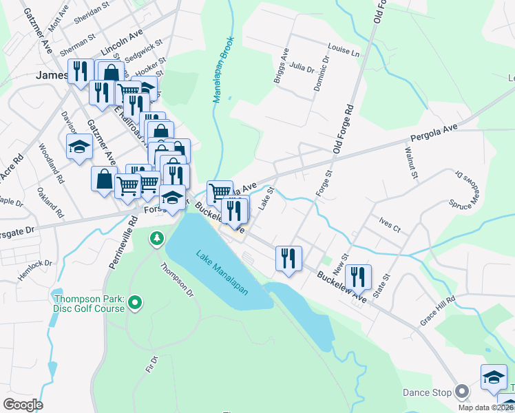 map of restaurants, bars, coffee shops, grocery stores, and more near 8 Cherry Street in Jamesburg