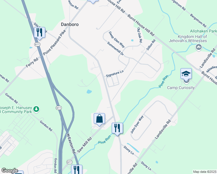 map of restaurants, bars, coffee shops, grocery stores, and more near 4016 Redbud Circle in Doylestown