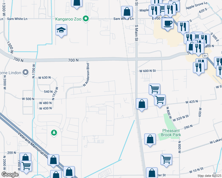 map of restaurants, bars, coffee shops, grocery stores, and more near 564 North Buffalo Grass Lane in Lindon