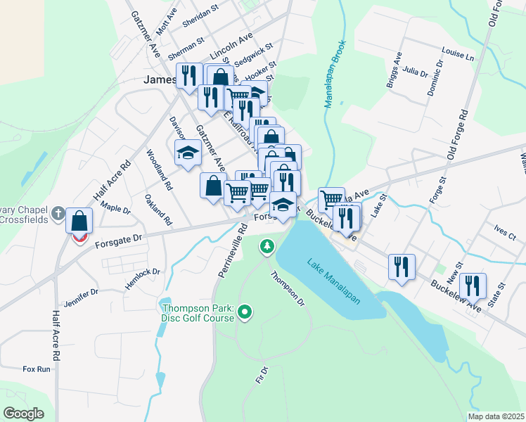 map of restaurants, bars, coffee shops, grocery stores, and more near 228 Forsgate Drive in Jamesburg