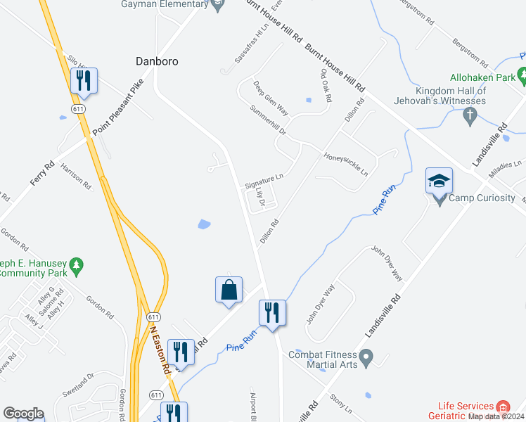map of restaurants, bars, coffee shops, grocery stores, and more near 4022 Redbud Circle in Doylestown