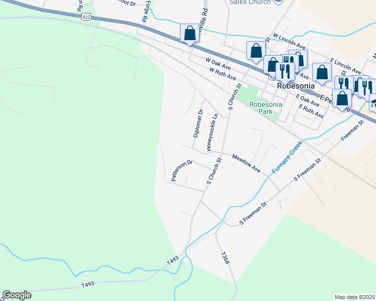 map of restaurants, bars, coffee shops, grocery stores, and more near 300 West Meadow Avenue in Robesonia