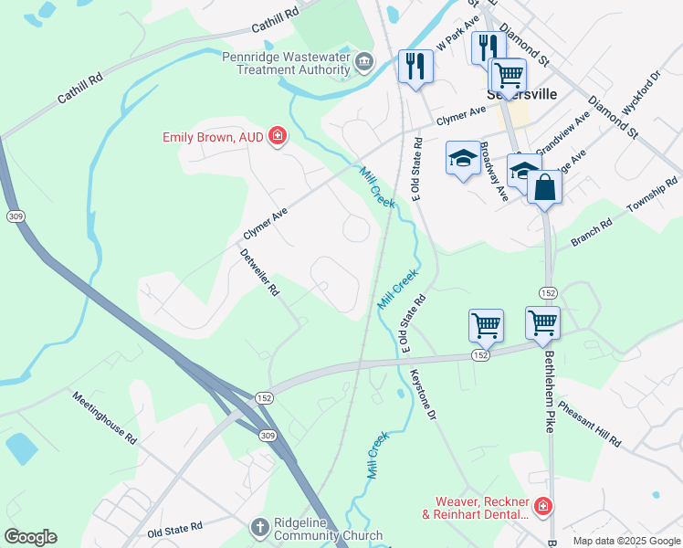 map of restaurants, bars, coffee shops, grocery stores, and more near 165 Reagan Drive in Sellersville