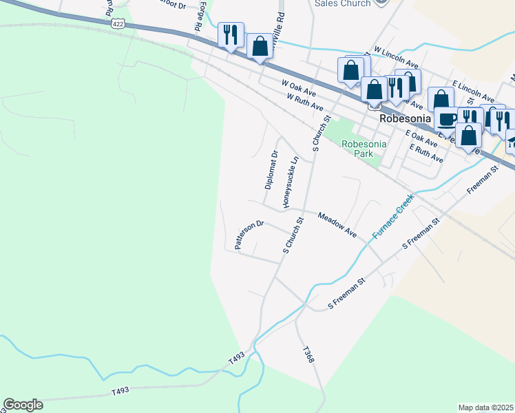 map of restaurants, bars, coffee shops, grocery stores, and more near 300 West Meadow Avenue in Robesonia