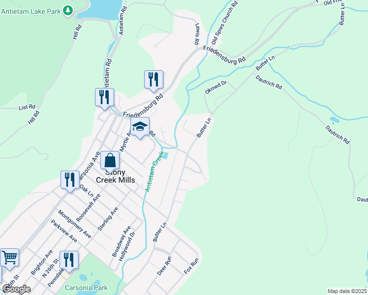 map of restaurants, bars, coffee shops, grocery stores, and more near 1451 Butter Lane in Reading