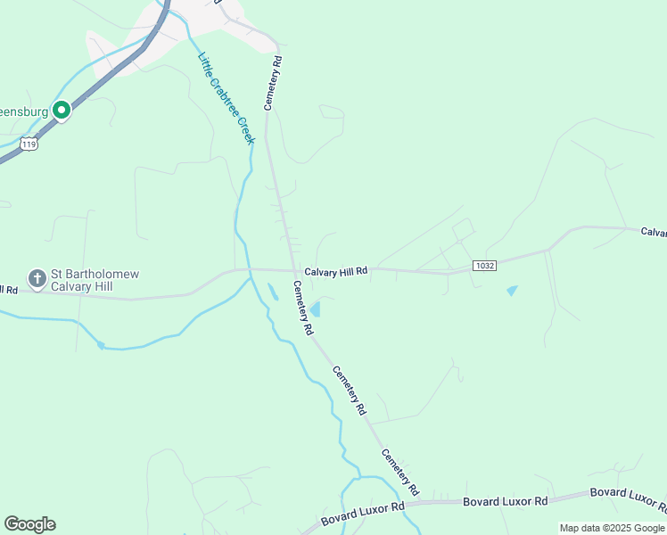 map of restaurants, bars, coffee shops, grocery stores, and more near 244 Calvary Hill Road in Latrobe