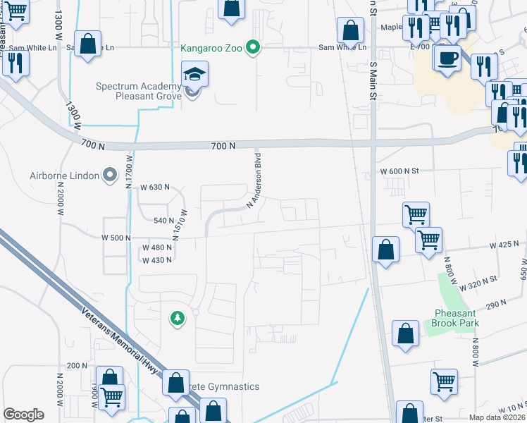 map of restaurants, bars, coffee shops, grocery stores, and more near 578 North Briarwood Lane in Lindon