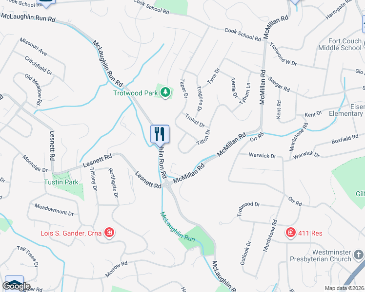 map of restaurants, bars, coffee shops, grocery stores, and more near 1873 Tilton Drive in Pittsburgh