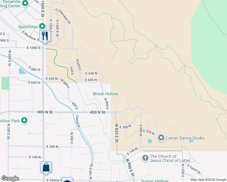 map of restaurants, bars, coffee shops, grocery stores, and more near 442 North 800 East in Lindon