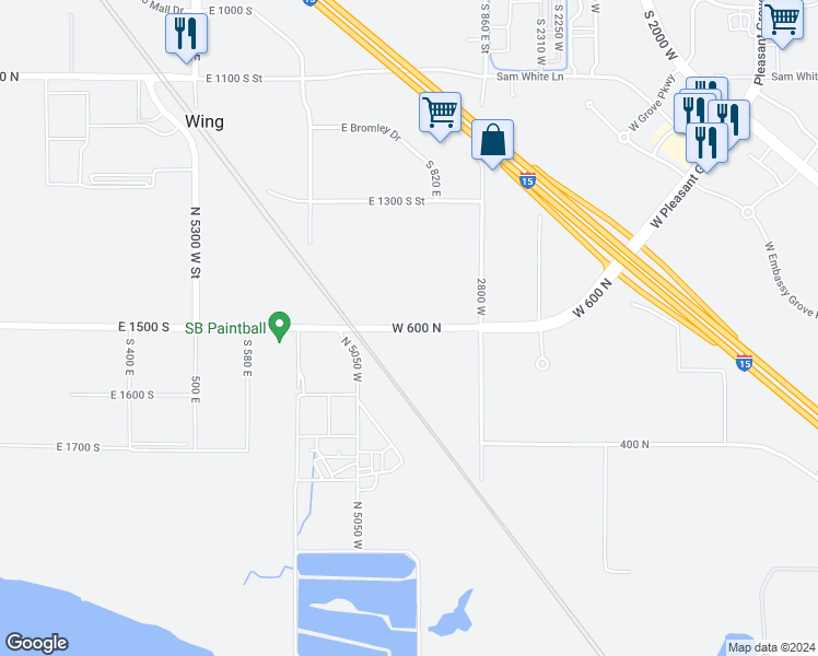 map of restaurants, bars, coffee shops, grocery stores, and more near 4936 East 1500 South in American Fork