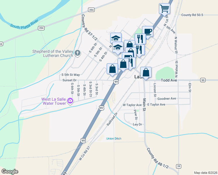 map of restaurants, bars, coffee shops, grocery stores, and more near 335 South 2nd Street in La Salle