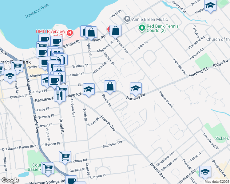 map of restaurants, bars, coffee shops, grocery stores, and more near 28 Highland Avenue in Red Bank