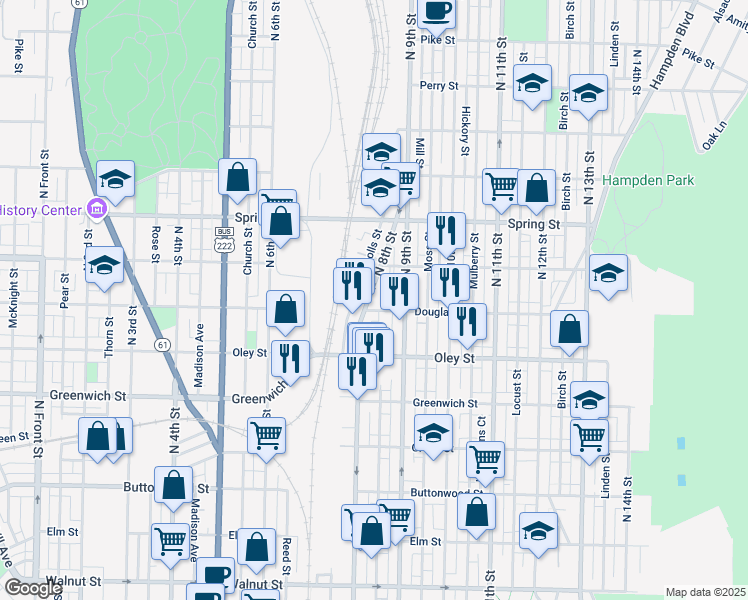 map of restaurants, bars, coffee shops, grocery stores, and more near 756 Lance Place in Reading