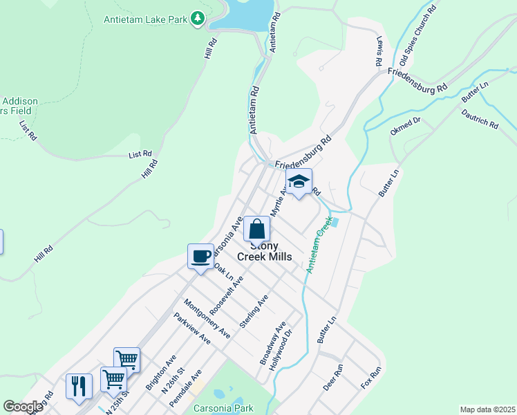 map of restaurants, bars, coffee shops, grocery stores, and more near 49 Aldine Avenue in Reading