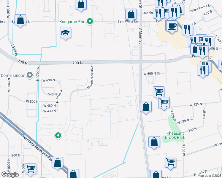 map of restaurants, bars, coffee shops, grocery stores, and more near 591 North Buffalo Grass Lane in Lindon