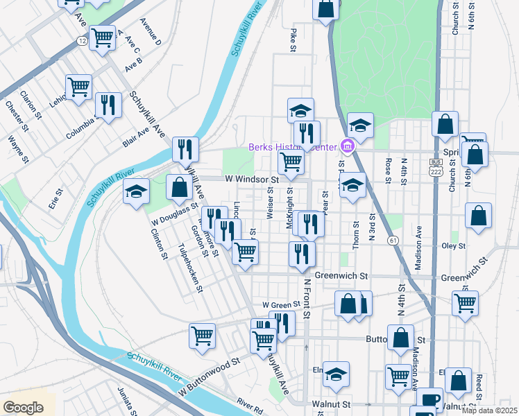 map of restaurants, bars, coffee shops, grocery stores, and more near in Reading