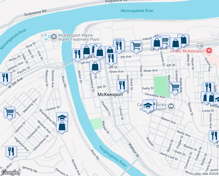 map of restaurants, bars, coffee shops, grocery stores, and more near in White Oak