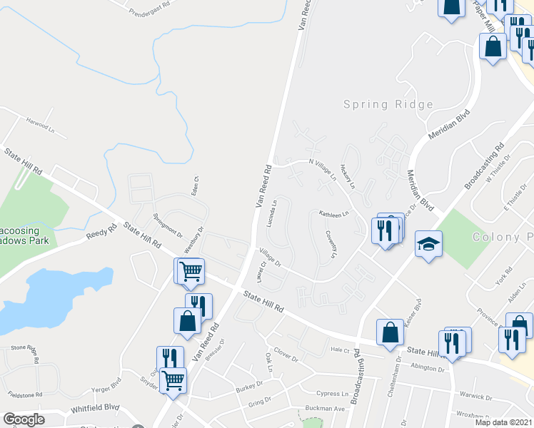 map of restaurants, bars, coffee shops, grocery stores, and more near 143 Lucinda Lane in Wyomissing