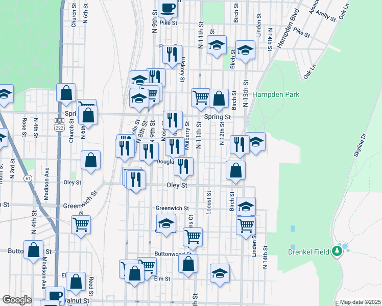 map of restaurants, bars, coffee shops, grocery stores, and more near 820 Deharts Court in Reading