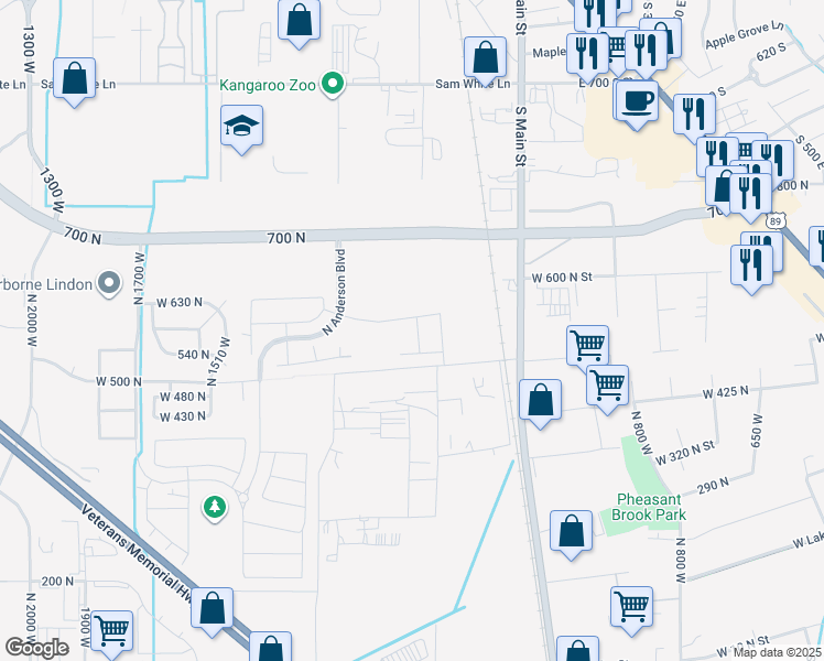 map of restaurants, bars, coffee shops, grocery stores, and more near 603 North Buffalo Grass Lane in Lindon