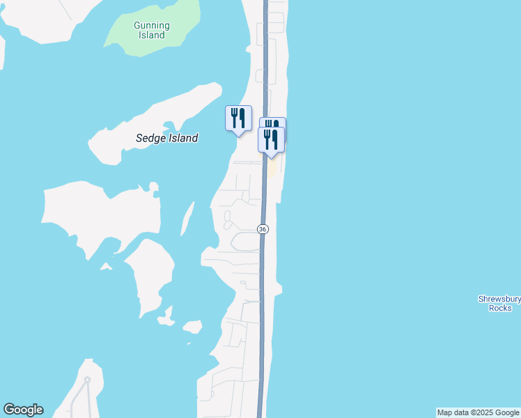 map of restaurants, bars, coffee shops, grocery stores, and more near 1492 Ocean Avenue in Sea Bright