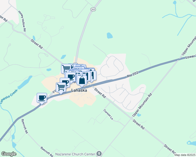 map of restaurants, bars, coffee shops, grocery stores, and more near 211 Quarter Circle in New Hope