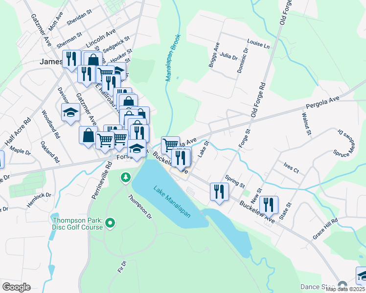 map of restaurants, bars, coffee shops, grocery stores, and more near 15 Pergola Avenue in Jamesburg