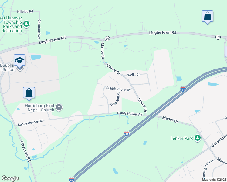 map of restaurants, bars, coffee shops, grocery stores, and more near 7322 Cobble Stone Drive in Harrisburg