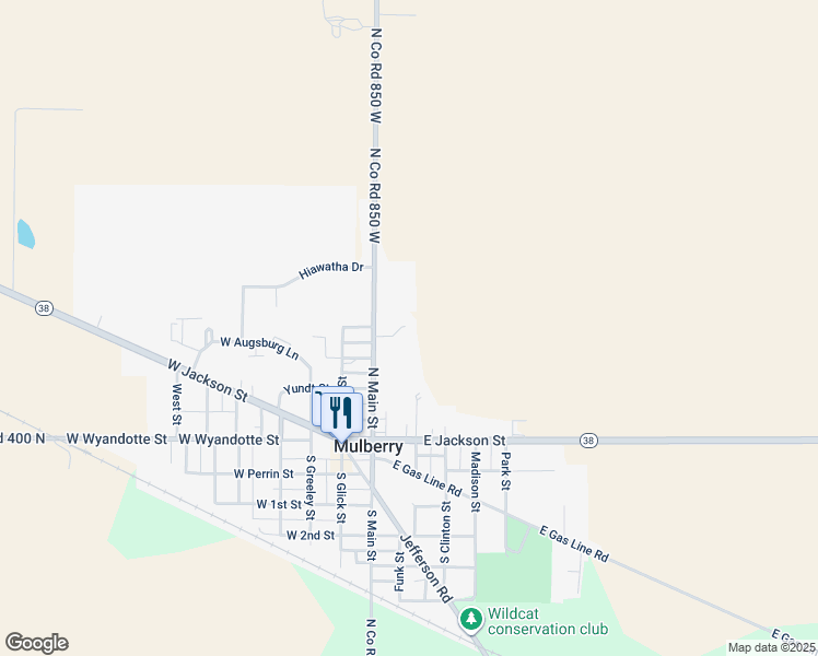 map of restaurants, bars, coffee shops, grocery stores, and more near 317 North Main Street in Mulberry