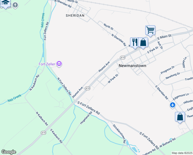 map of restaurants, bars, coffee shops, grocery stores, and more near 221 West Main Street in Newmanstown