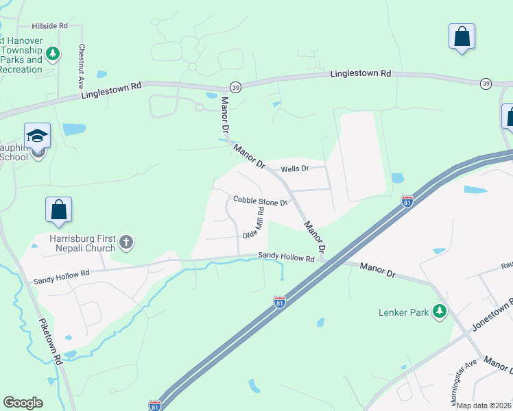 map of restaurants, bars, coffee shops, grocery stores, and more near 7301 Stone Ridge Circle in Dauphin County
