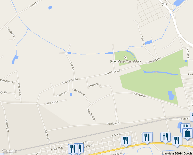 map of restaurants, bars, coffee shops, grocery stores, and more near 3029 Tunnel Hill Road in Lebanon