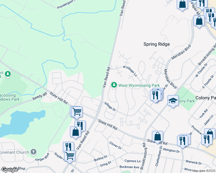 map of restaurants, bars, coffee shops, grocery stores, and more near 141 Lucinda Lane in Wyomissing