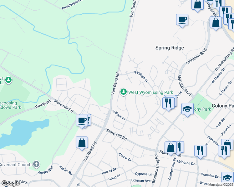 map of restaurants, bars, coffee shops, grocery stores, and more near 141 Lucinda Lane in Wyomissing